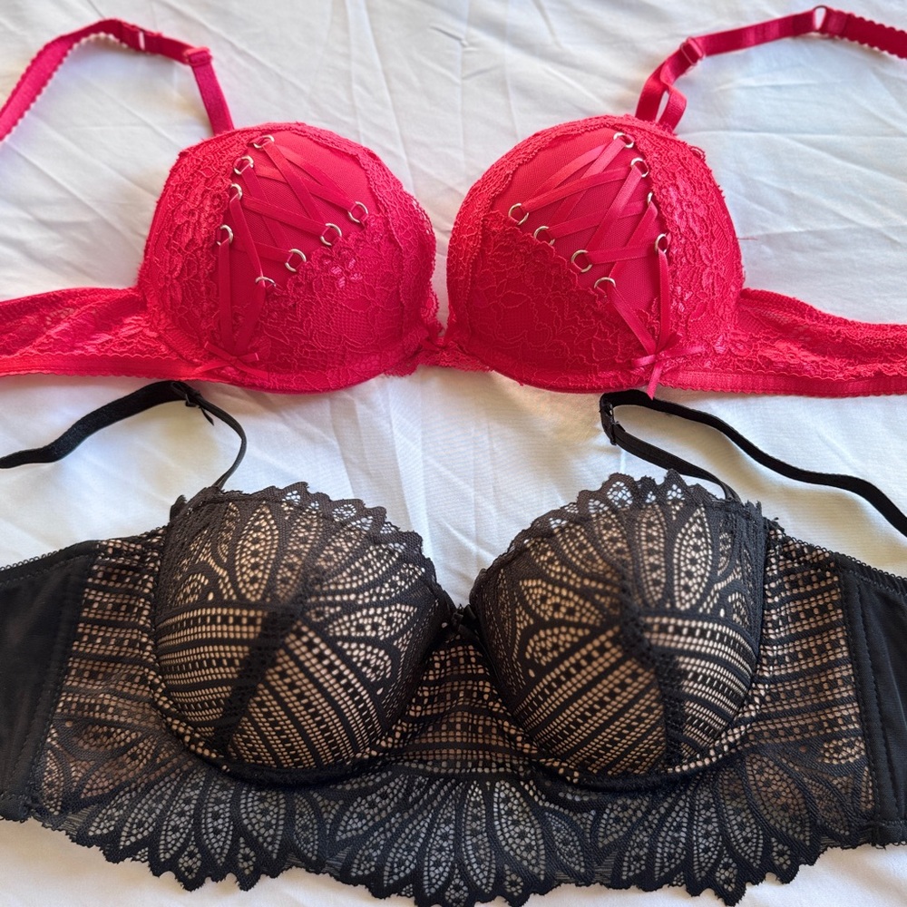 Elegant Lace Bra Set - Red and Black
